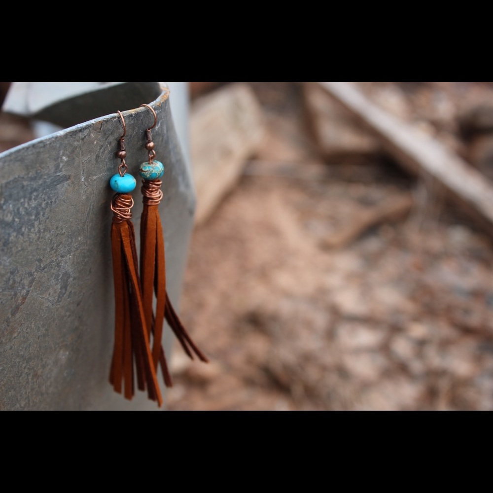 Leather tassel earrings